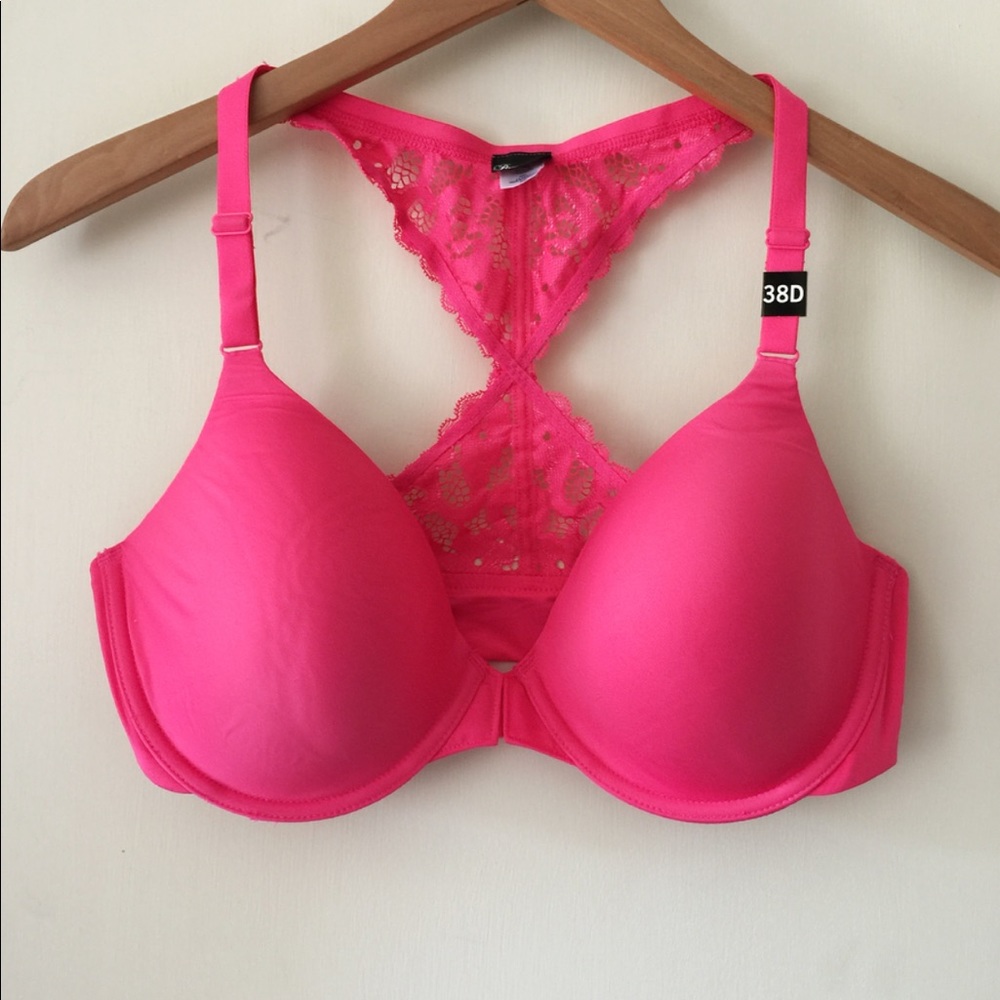 Hot Pink Lacey Razorback Front Clasp Bra